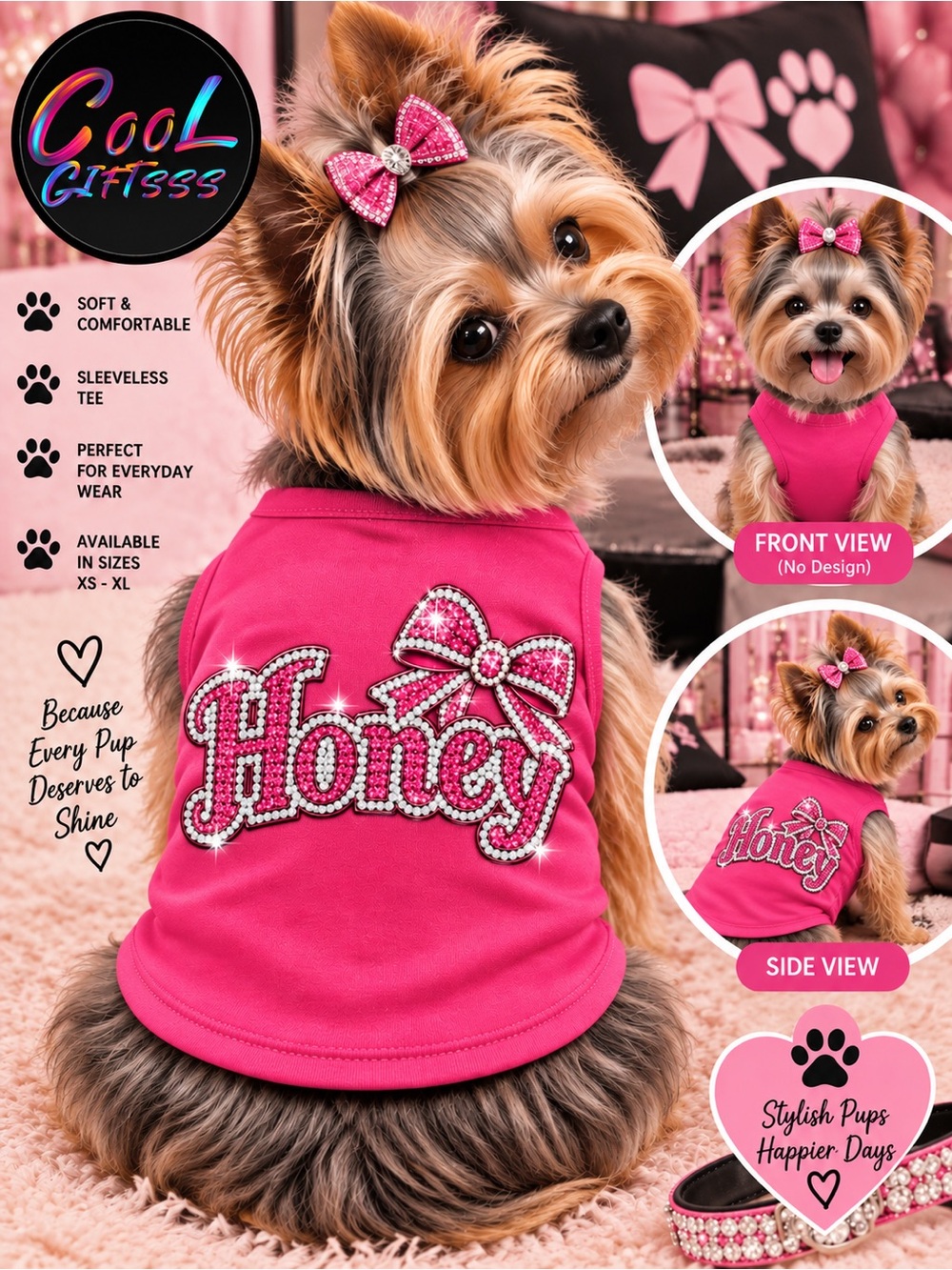 Personalized Dog Shirt with Custom Name | Faux Rhinestone Pet Tee | Custom Dog